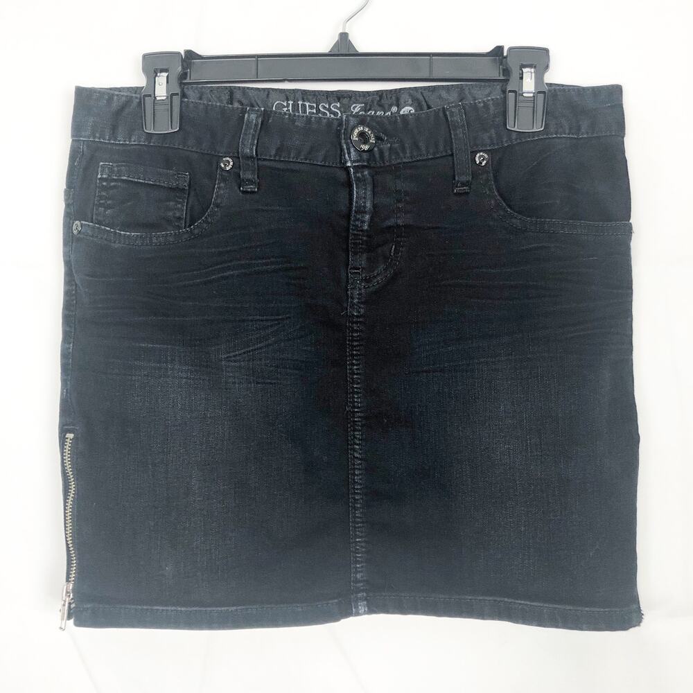 Guess Jeans 5-Pocket Black Washed Denim Skirt Size 26 - Picture 2 of 12